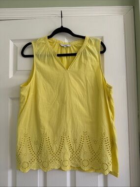 Next lemon yellow sleeveless tank scalloped eyelet bottom
